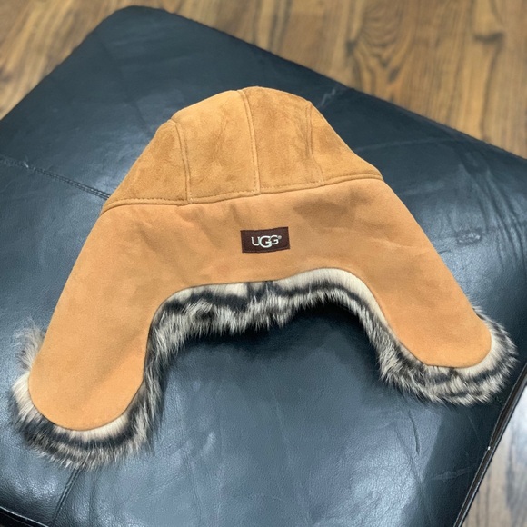 New Ugg Toscana Aviator Trapper Hat Shearling Chestnut with Real Fur One Size - Picture 5 of 10